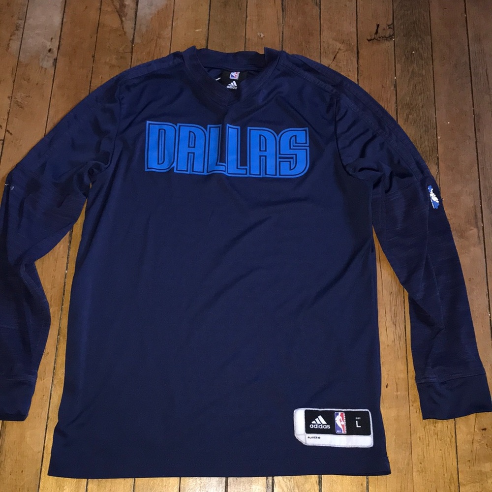 Dallas Mavericks adidas Navy and White NBA Logo Long Sleeve Top